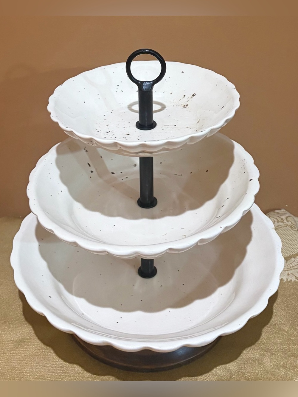 3-Tier White Ceramic Serving Stand